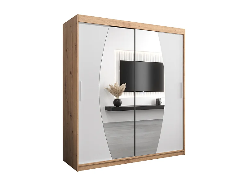 Armoire Elypse À Portes Coulissantes 200/180/62 2 portes (Artisan/Blanc)