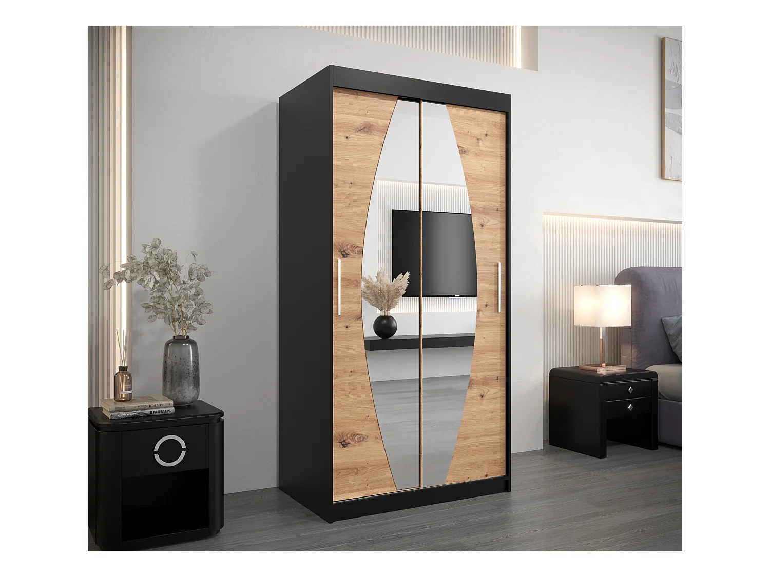 Armoire Elypse À Portes Coulissantes 200/100/62 2 portes (Noir/Artisan)