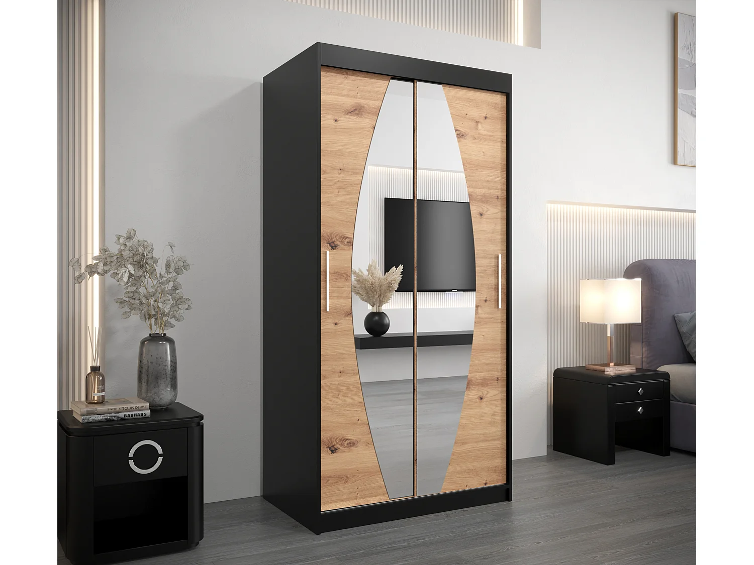 Armoire Elypse À Portes Coulissantes 200/100/62 2 portes (Noir/Artisan)