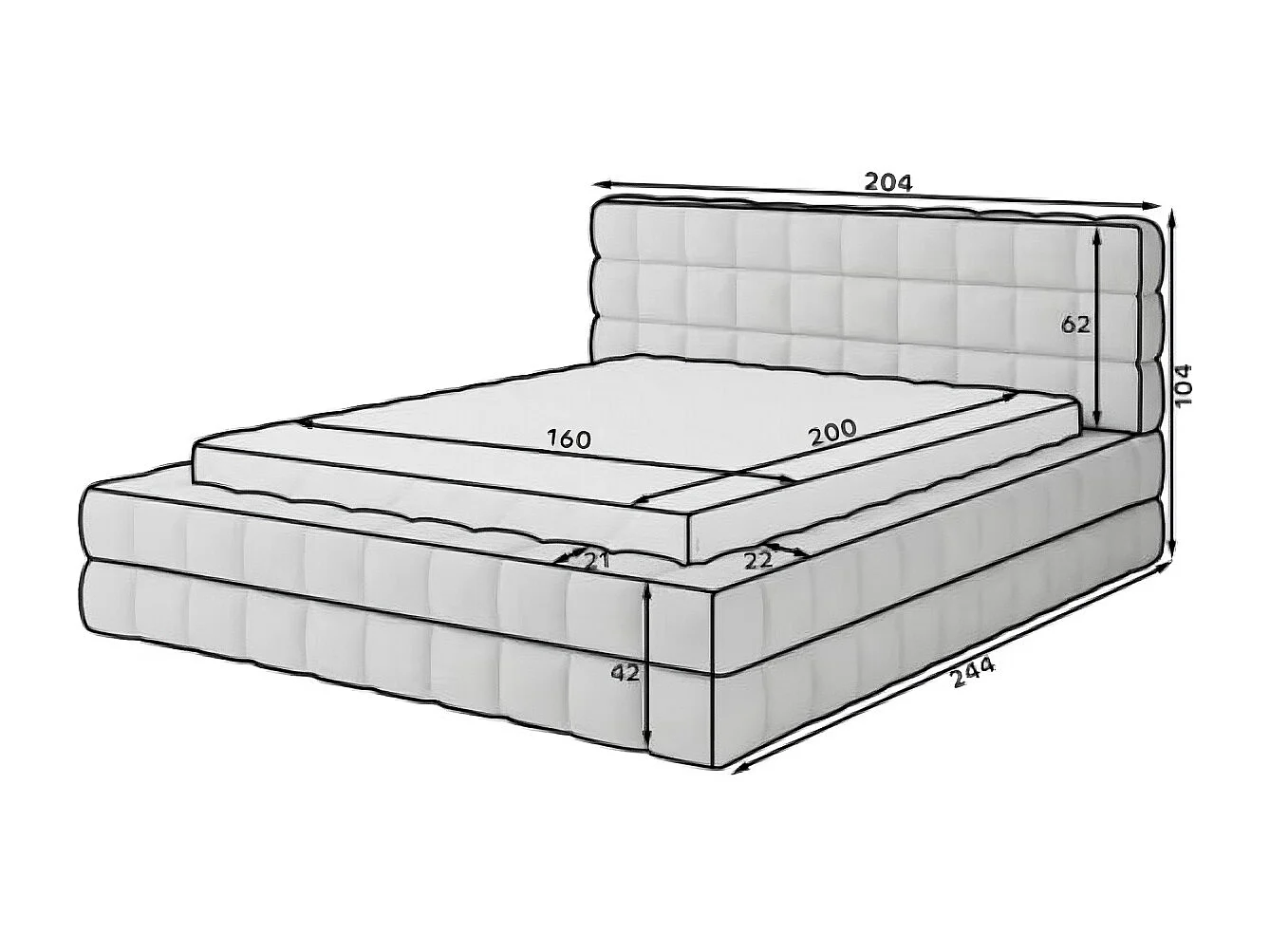 Letto dario M-160x200/Tessuto-Royal01/Bianco