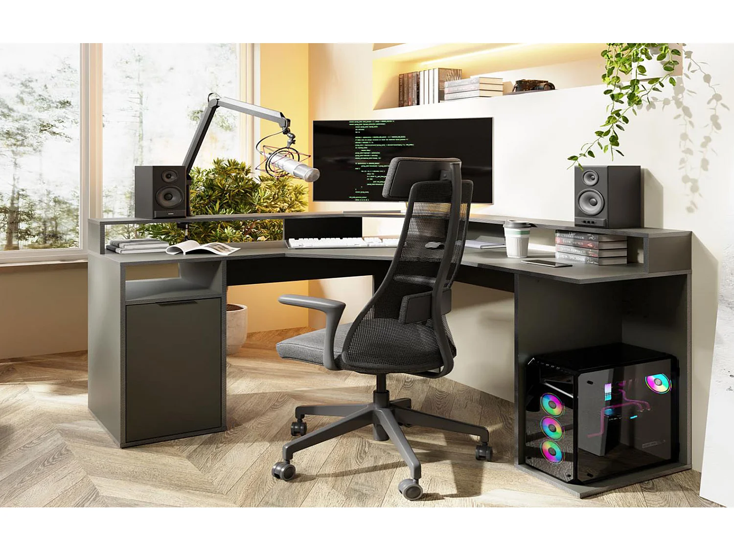 GAMING-SCHREIBTISCH Carbon graphitgrau 139 / 139 / 89cm