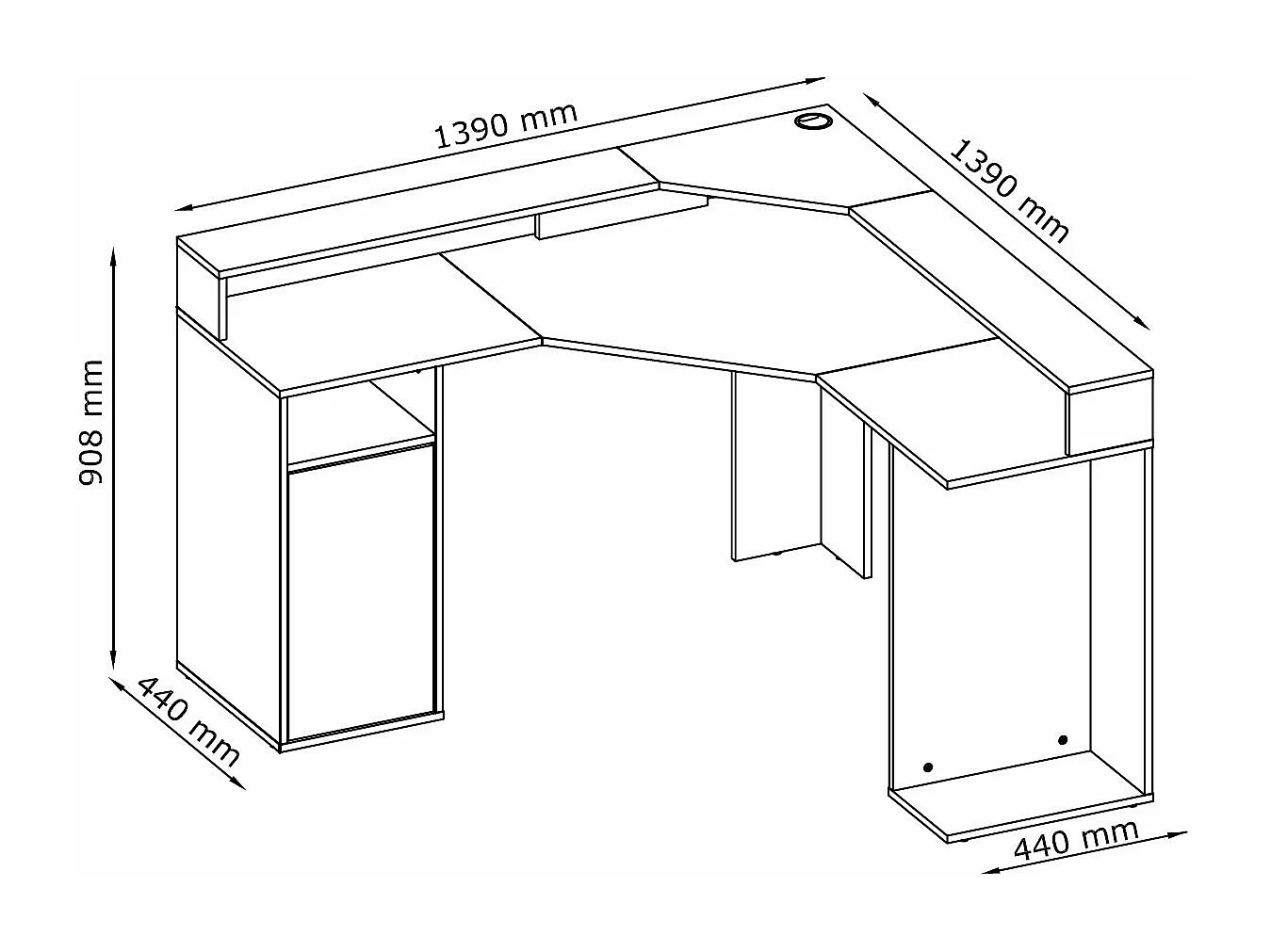 GAMING-SCHREIBTISCH Carbon graphitgrau 139 / 139 / 89cm