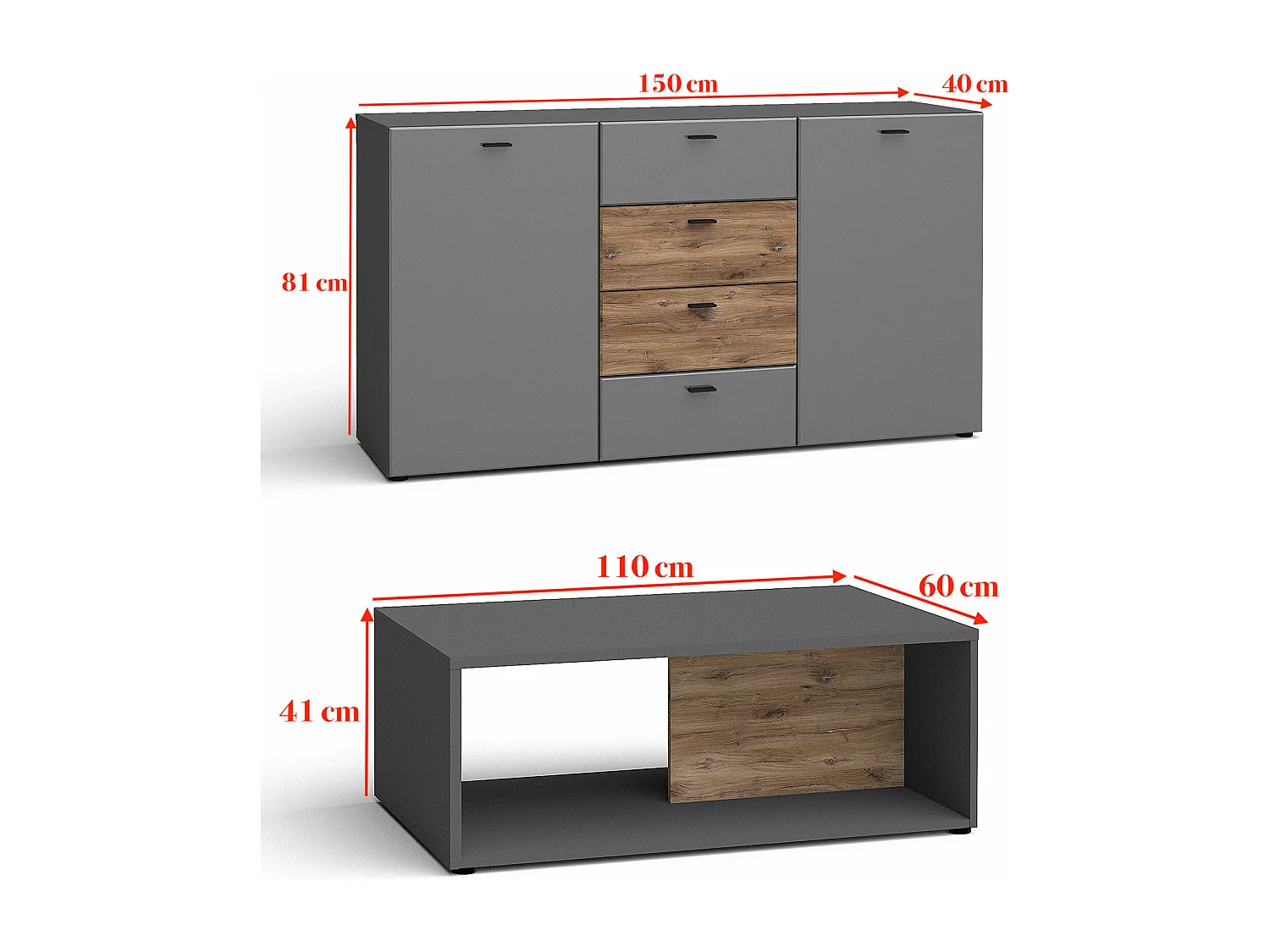 WOHNWAND Oviedo graphit matt / Flagstaff Eiche 6-teilig
