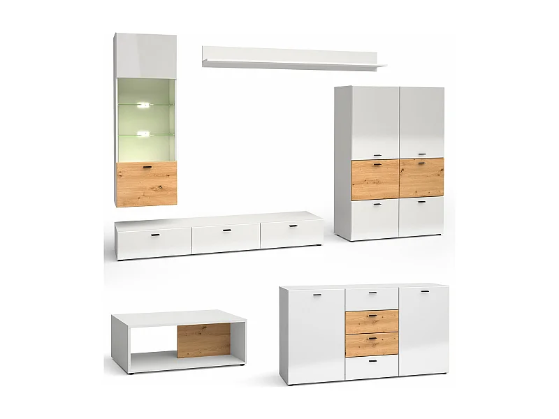 WOHNWAND Oviedo weiß matt / weiß Hochglanz - Artisan Eiche 6-teilig