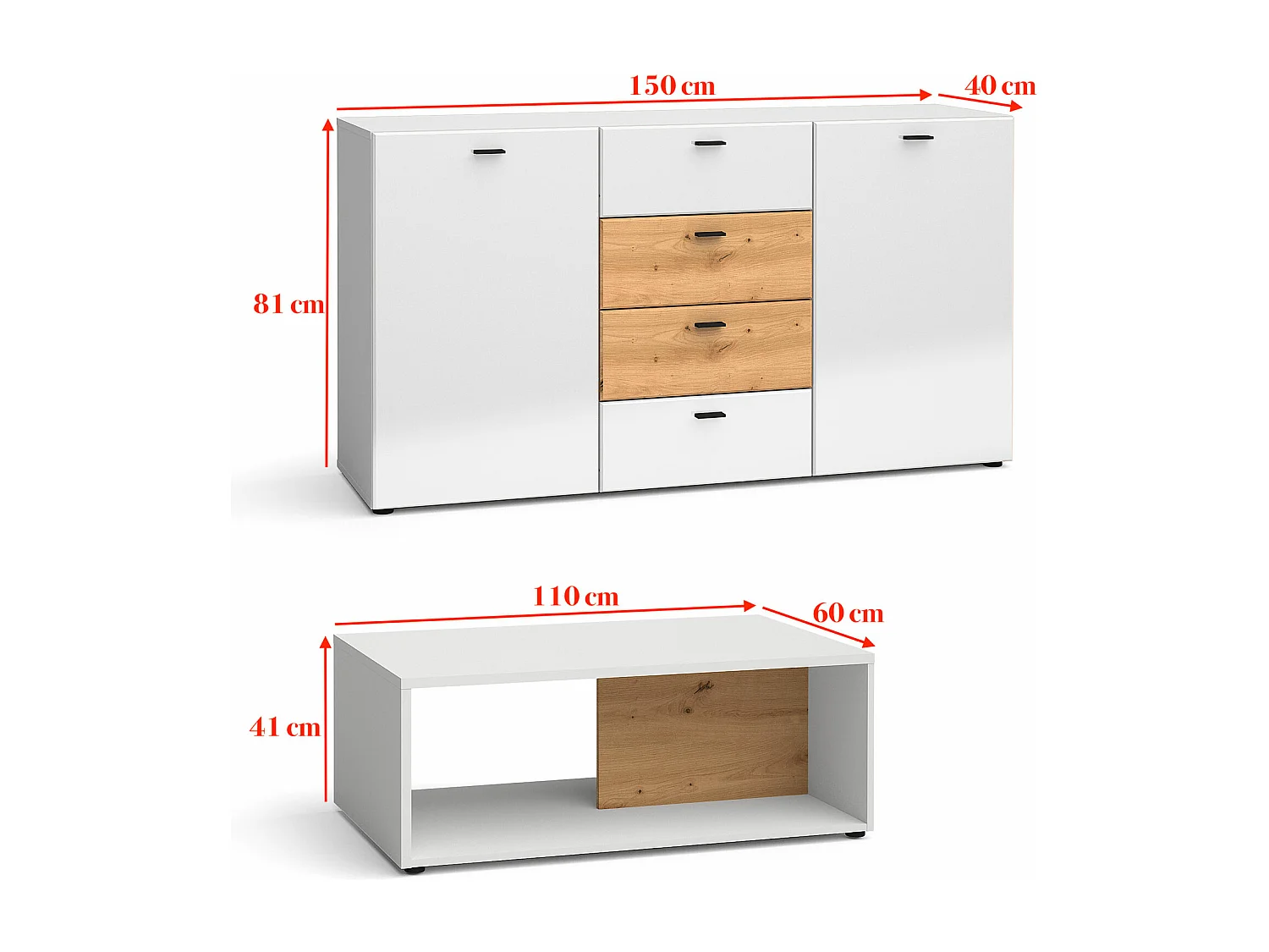 WOHNWAND Oviedo weiß matt / weiß Hochglanz - Artisan Eiche 6-teilig