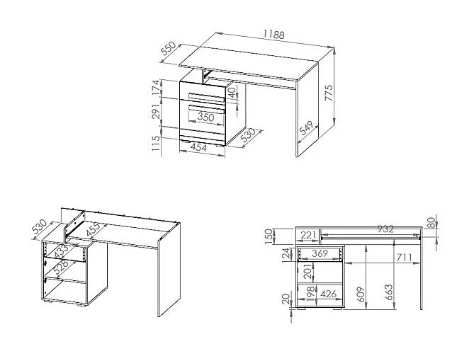 SCHREIBTISCH Blanco Pinie weiß / grau 119 / 55 / 78cm