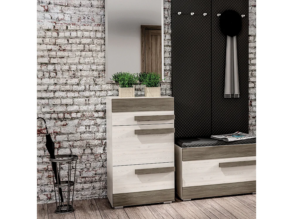 SCHUHSCHRANK Blanco Pinie weiß / grau 55 / 42 / 96cm