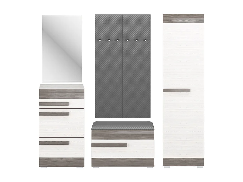 GARDEROBEN-SET Blanco Pinie weiß / grau 6-teilig