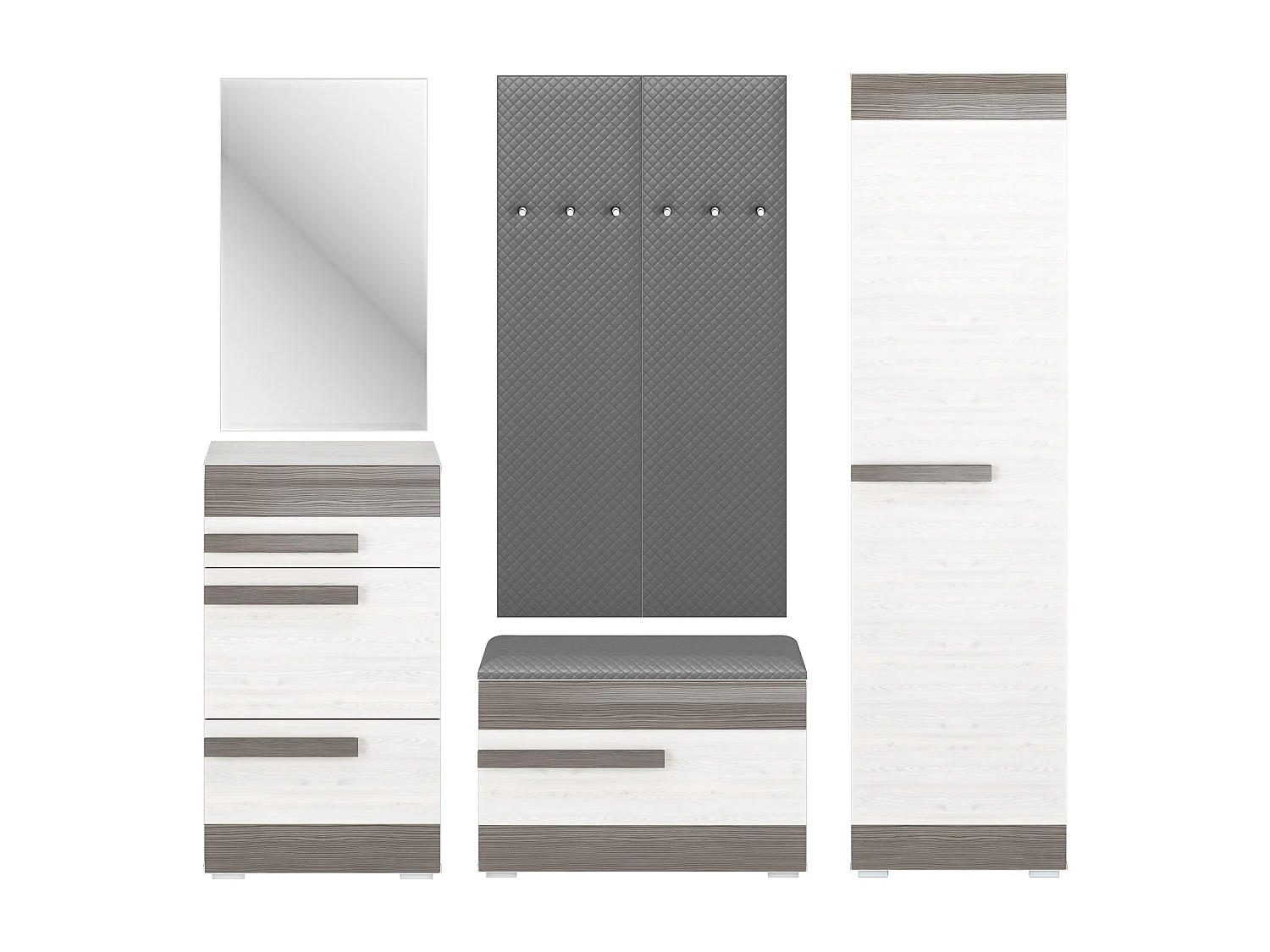 GARDEROBEN-SET Blanco Pinie weiß / grau 6-teilig