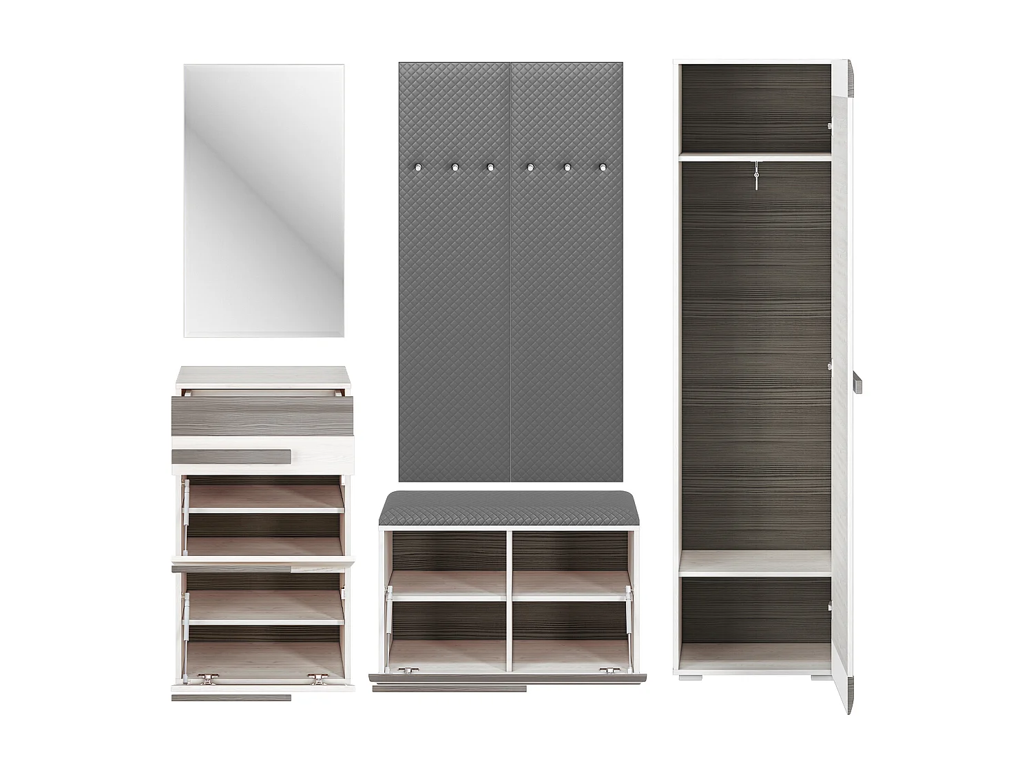 GARDEROBEN-SET Blanco Pinie weiß / grau 6-teilig