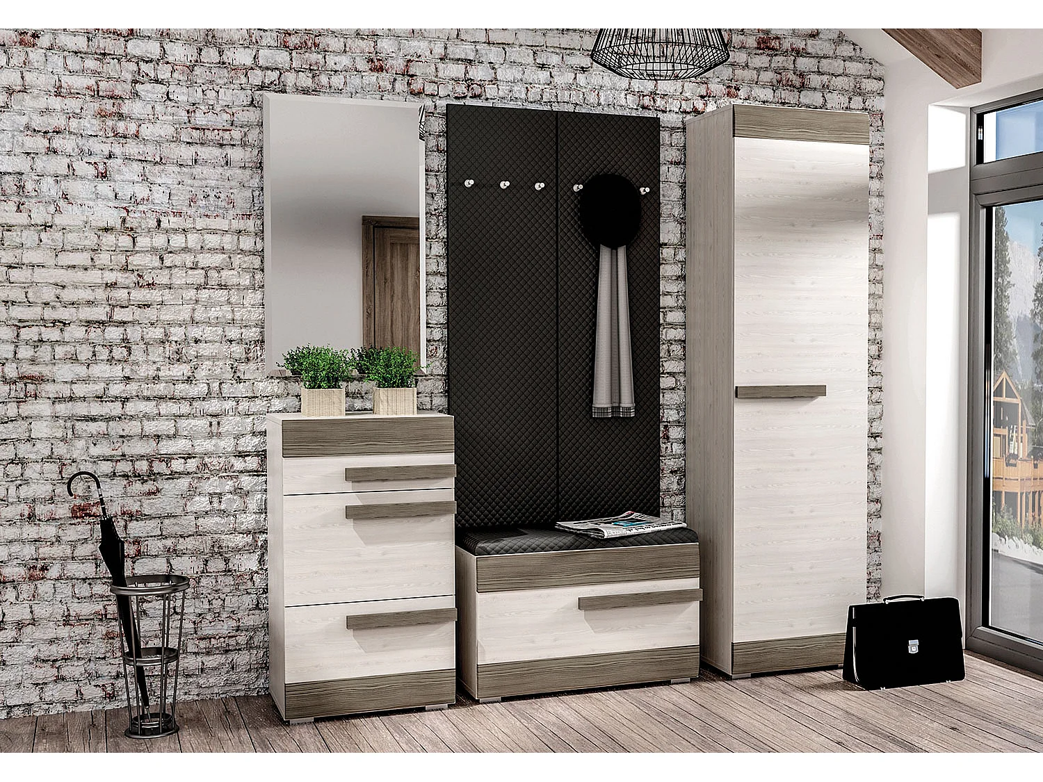 GARDEROBEN-SET Blanco Pinie weiß / grau 6-teilig