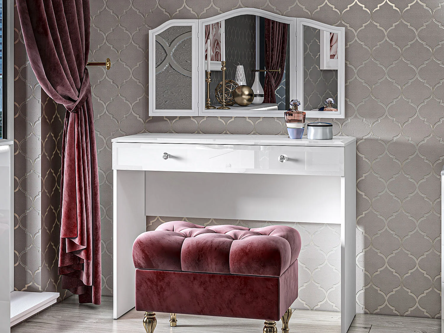 SCHMINKTISCH Glamour weiß / weiß hochglanz 100 / 41 / 79cm