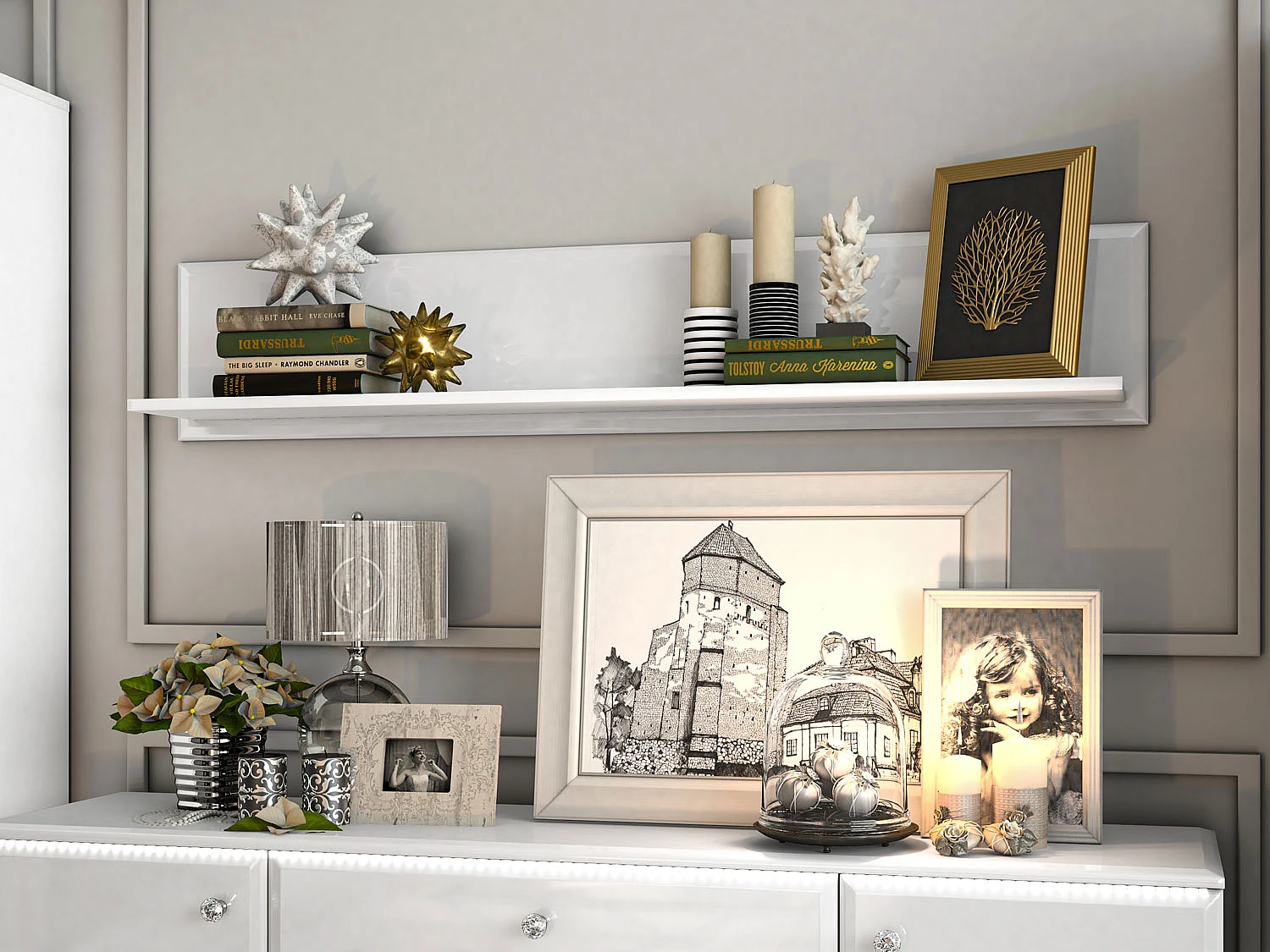 WANDREGAL Glamour weiß / weiß hochglanz 143 / 22 / 27cm