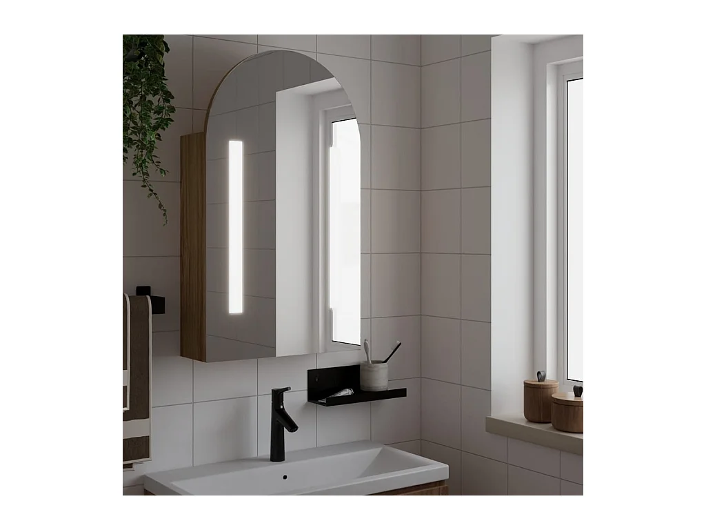 Armoire de bain à miroir avec LED arquée chêne 42x13x70 cm