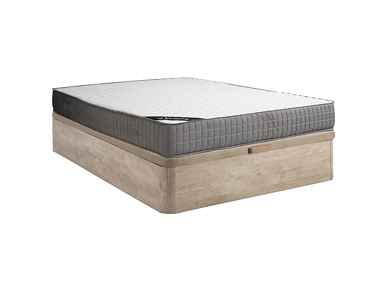 Zestaw 140 x 190 cm stelaż z jasną naturalną skrzynią + materac piankowy o grub. 22 cm z 11-strefową warstwą wierzchnią z pamięcią kształtu - DANEVO marki YSMÉE