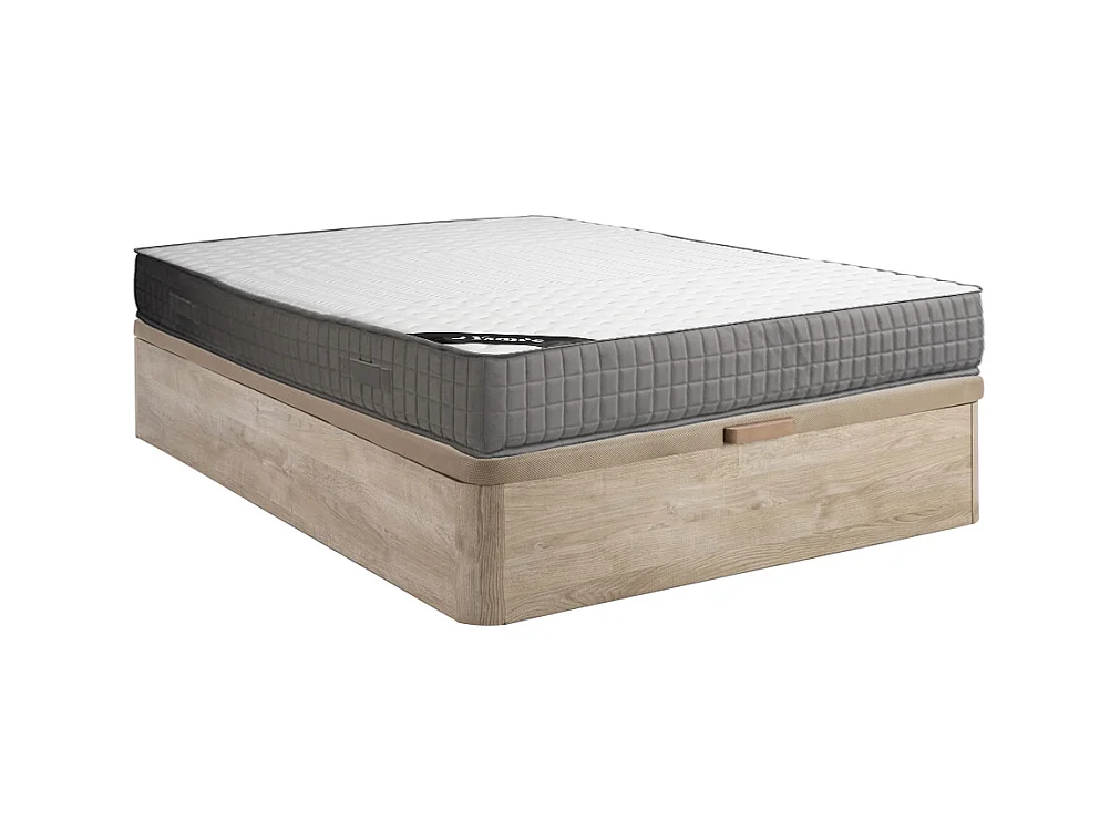 Ensemble 140 x 190 cm sommier coffre naturel clair + matelas mousse et accueil mémoire de forme 11 zones ép.22cm - DANEVO de YSMÉE