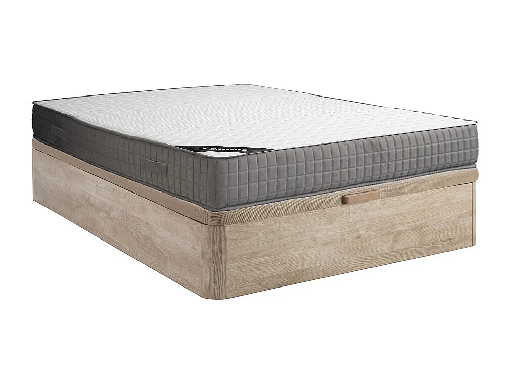 Conjunto de canapé abatible de 140 x 190 cm natural claro + colchón de espuma con acolchado de memoria 11 zonas esp.22cm - DANEVO de YSMÉE