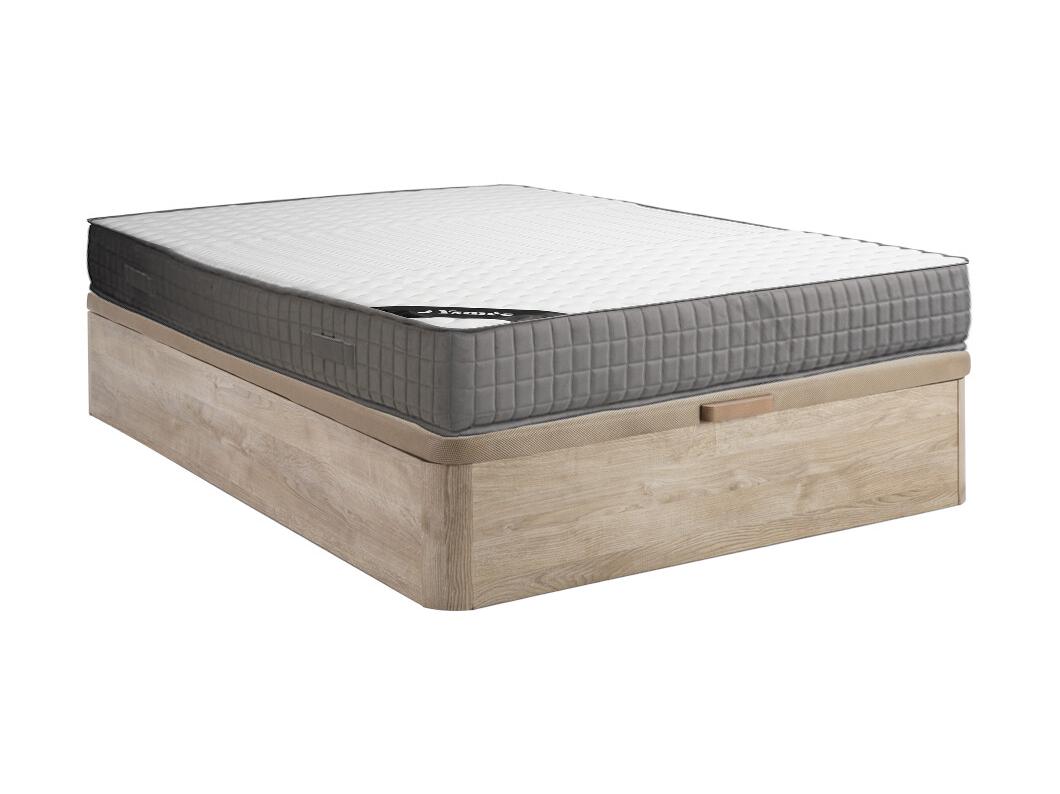 Set 140 x 190 cm bedbodem met opbergruimte, licht naturel + matras van schuim met vormgeheugen met 11 zones, dikte 22 cm - DANEVO van YSMÉE