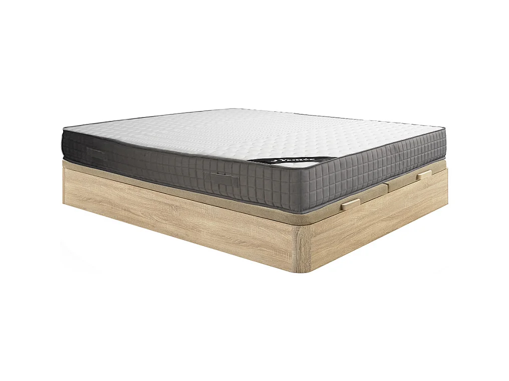Ensemble 180 x 200 cm sommier coffre naturel clair + matelas mousse et accueil mémoire de forme 11 zones ép.22cm - DANEVO de YSMÉE