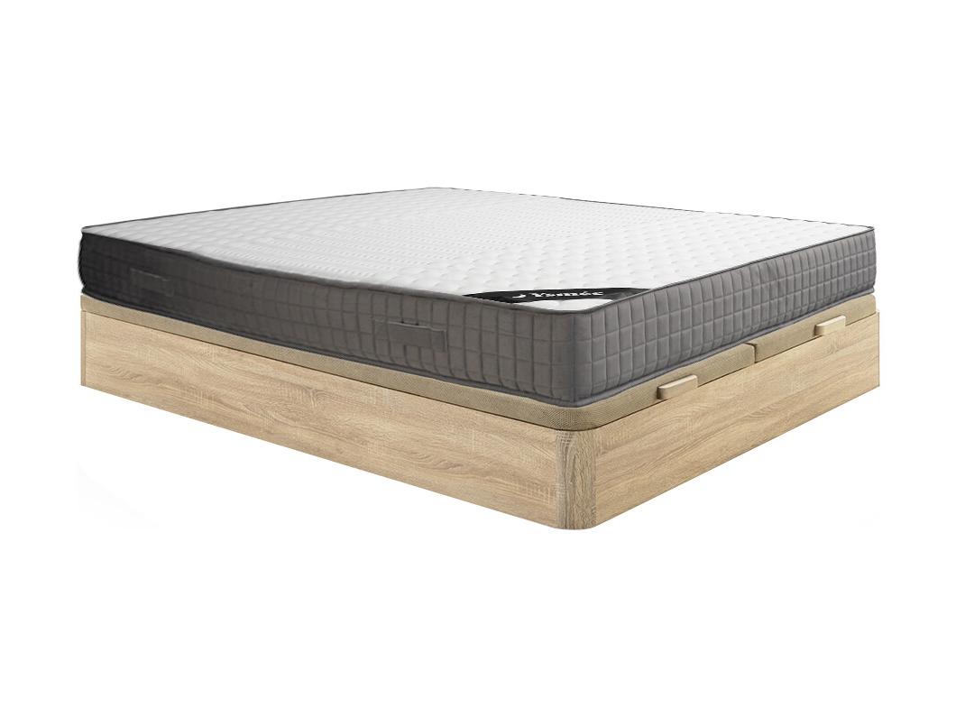 Ensemble 180 x 200 cm sommier coffre naturel clair + matelas mousse et accueil mémoire de forme 11 zones ép.22cm - DANEVO de YSMÉE