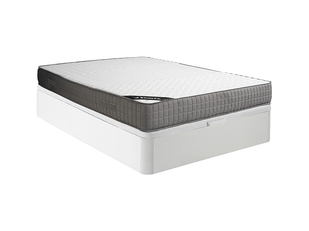 Set aus Bettgestell mit Bettkasten + Schaumstoffmatratze  - 160 x 200 cm - 11-Zonen-Memory-Schaum-Auflage - Stärke 22 cm - Weiß - DANEVO von YSMÉE
