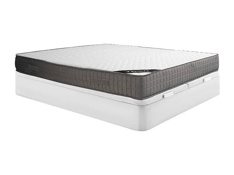 Set aus Bettgestell mit Bettkasten + Schaumstoffmatratze  - 180 x 200 cm - 11-Zonen-Memory-Schaum-Auflage - Stärke 22 cm - Weiß - DANEVO von YSMÉE