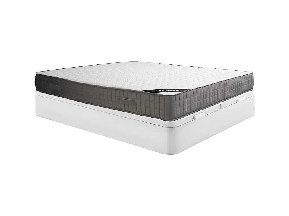 Ensemble 180 x 200 cm sommier coffre blanc + matelas mousse et accueil mémoire de forme 11 zones ép.22cm - DANEVO de YSMÉE