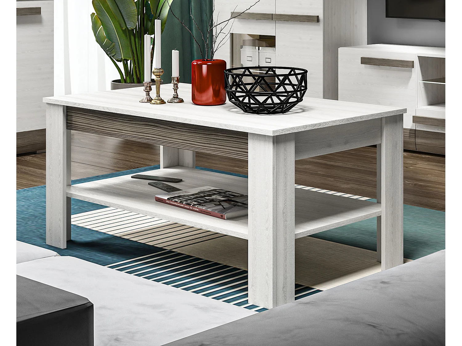 COUCHTISCH Blanco Pinie weiß / grau 114 / 67 / 56cm