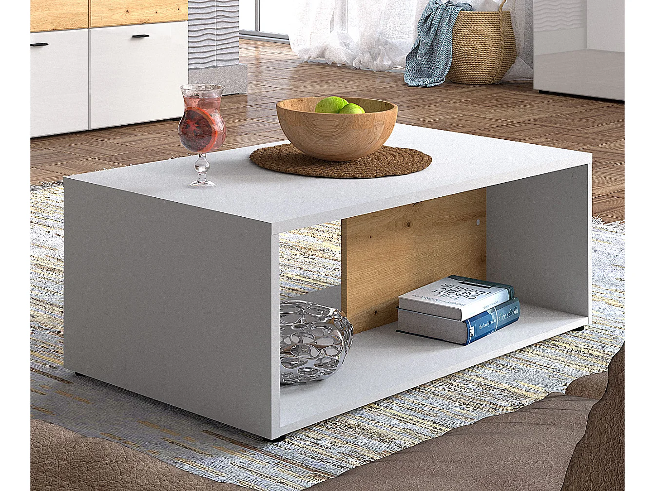 COUCHTISCH Oviedo weiß matt / Artisan Eiche 110 / 60 / 41cm