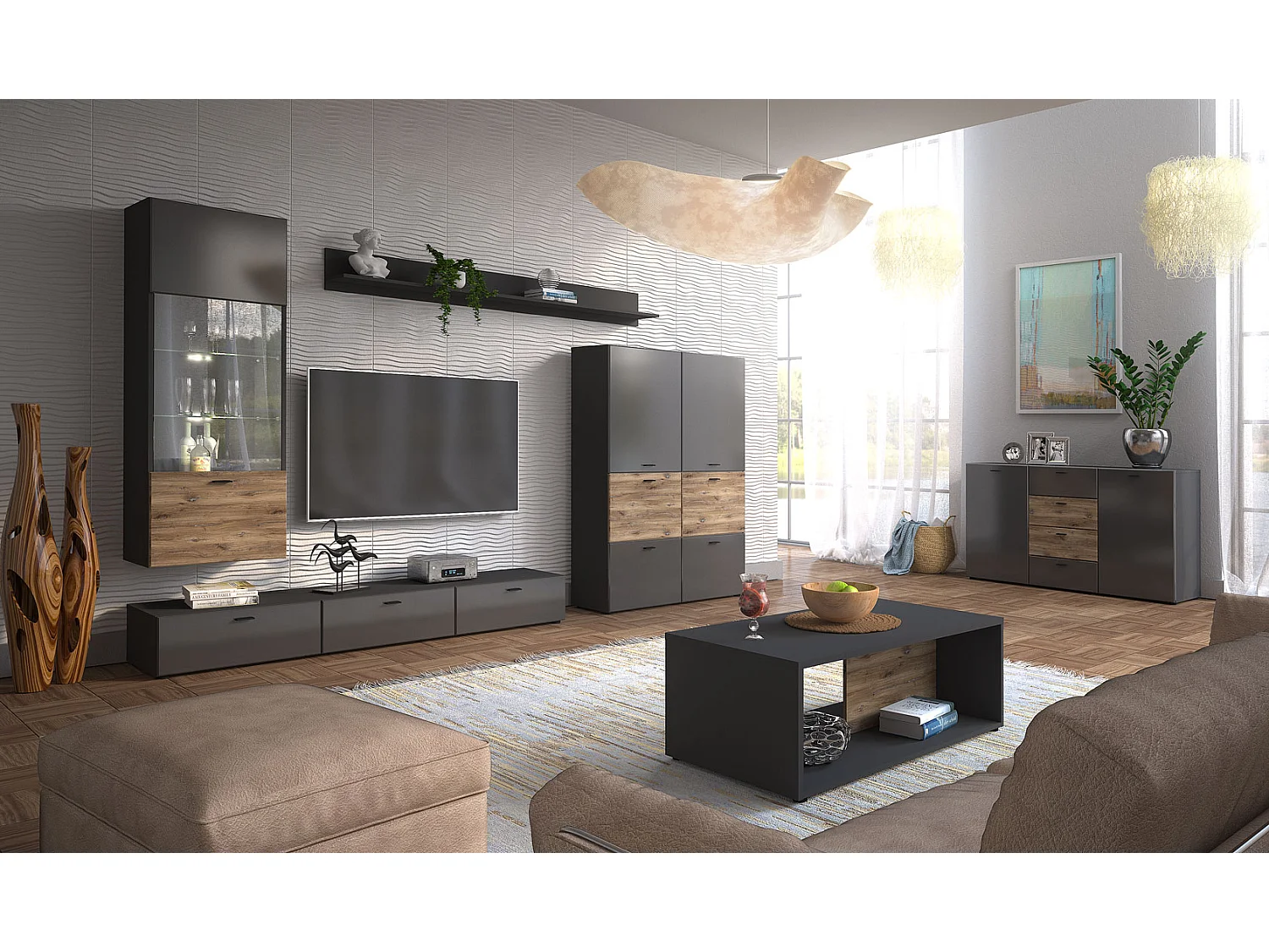 COUCHTISCH Oviedo graphit matt / Flagstaff Eiche 110 / 60 / 41cm