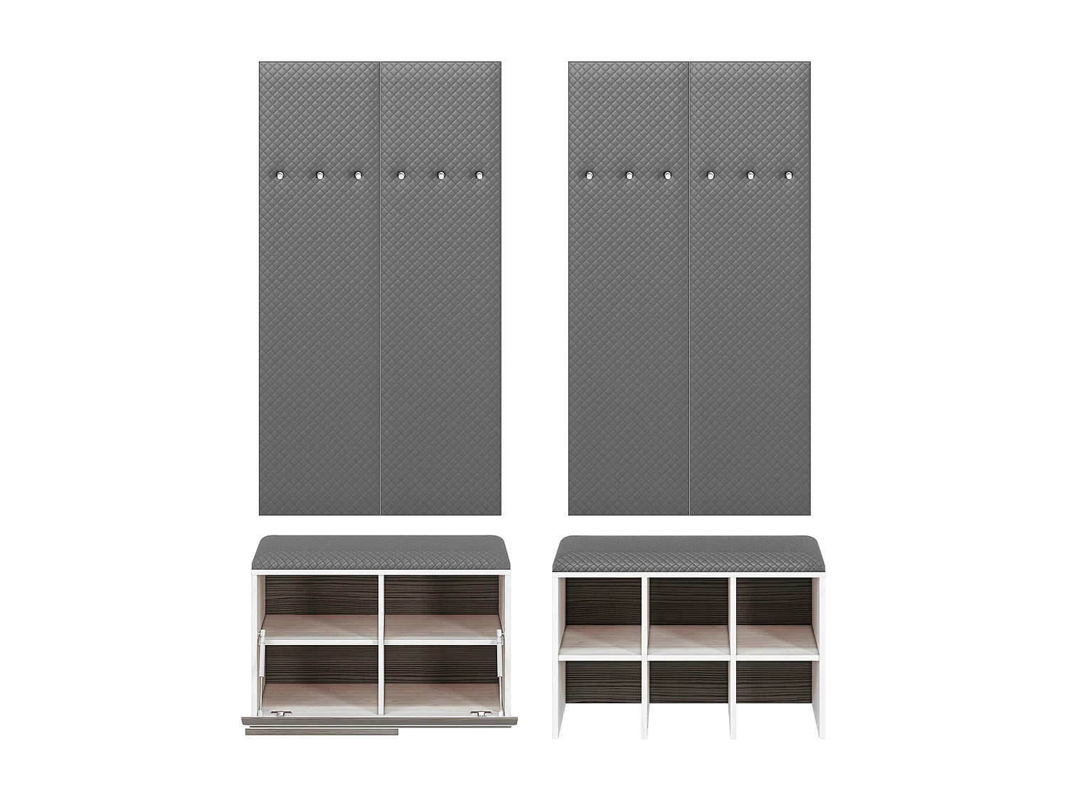 GARDEROBEN-SET Blanco Pinie weiß / grau 6-teilig