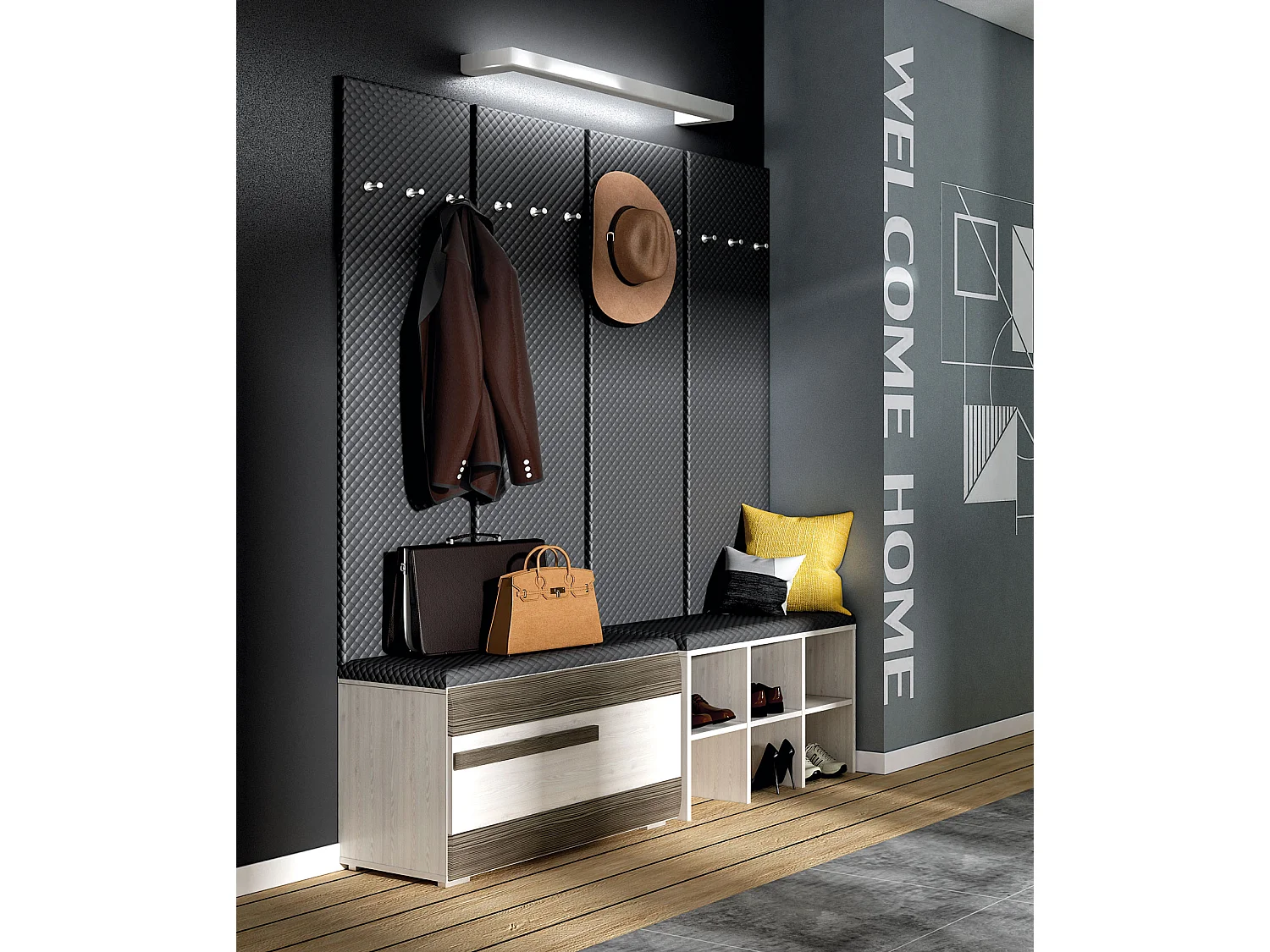 GARDEROBEN-SET Blanco Pinie weiß / grau 6-teilig