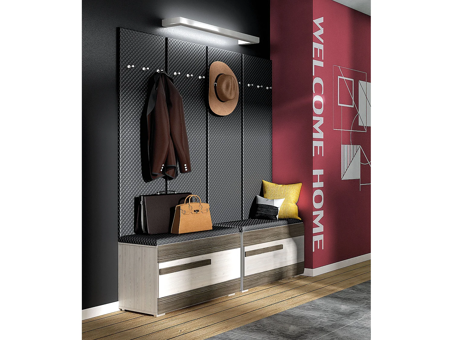 GARDEROBEN-SET Blanco Pinie weiß / grau 6-teilig