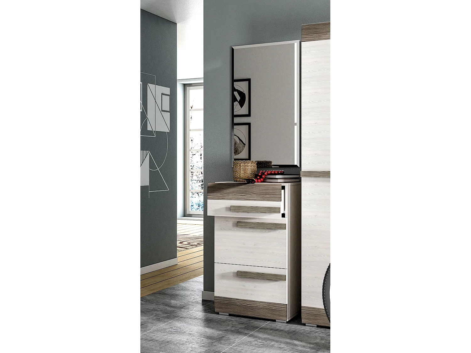 GARDEROBEN-SET Blanco Pinie weiß / grau 2-teilig