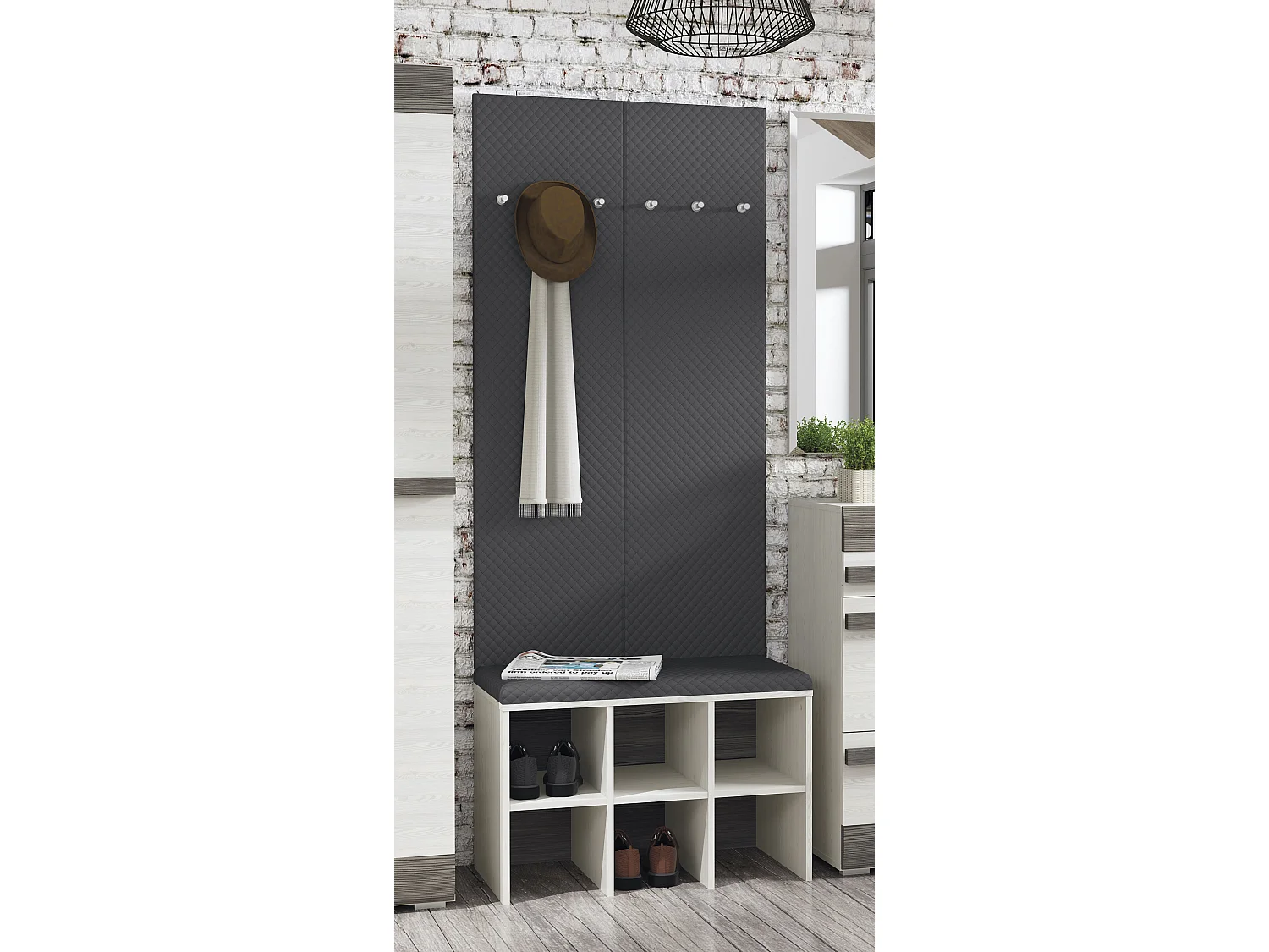 GARDEROBEN-SET Blanco Pinie weiß / grau 3-teilig