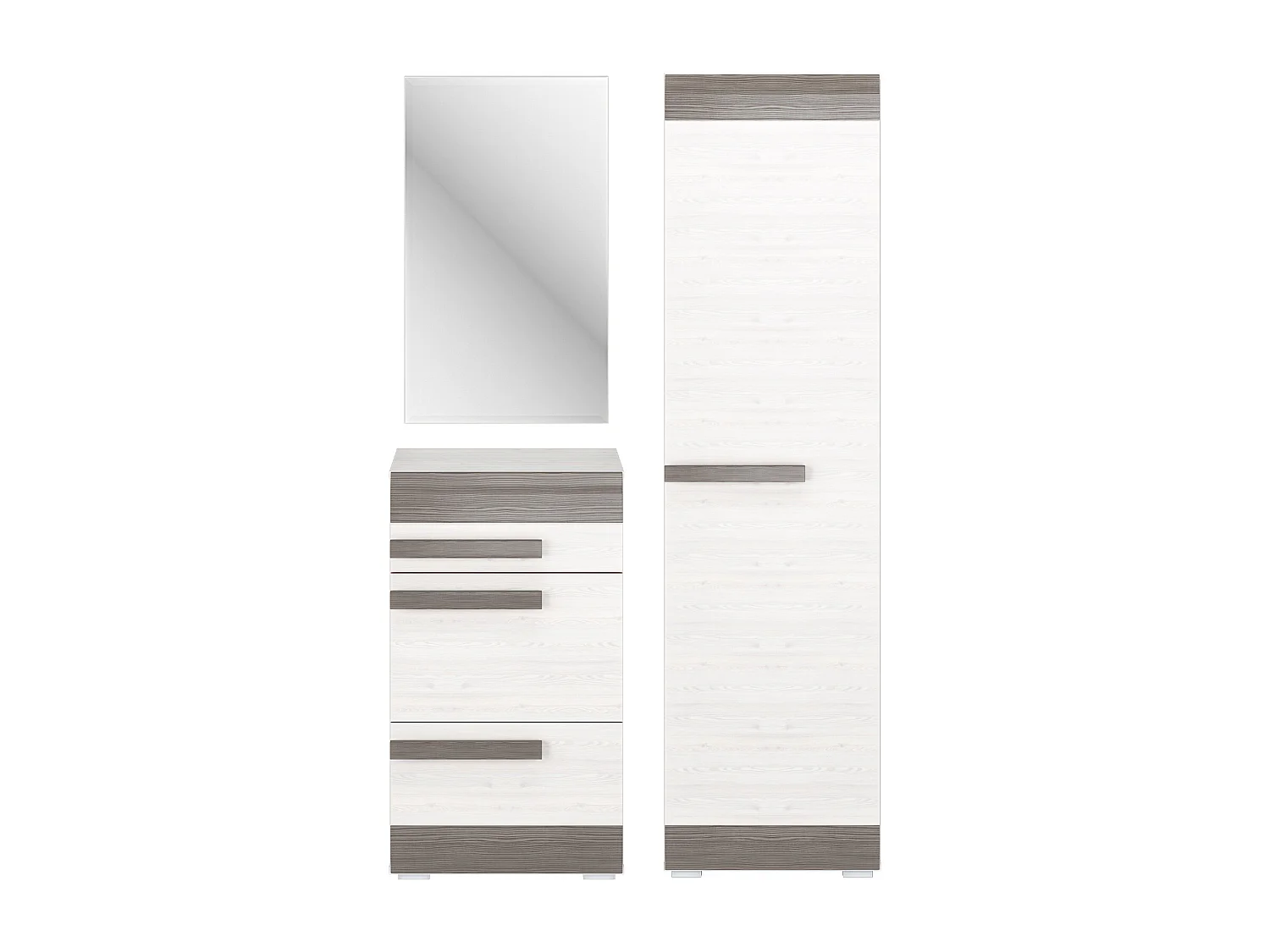 GARDEROBEN-SET Blanco Pinie weiß / grau 3-teilig