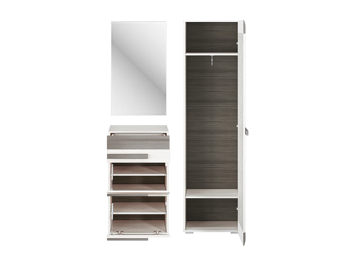 GARDEROBEN-SET Blanco Pinie weiß / grau 3-teilig