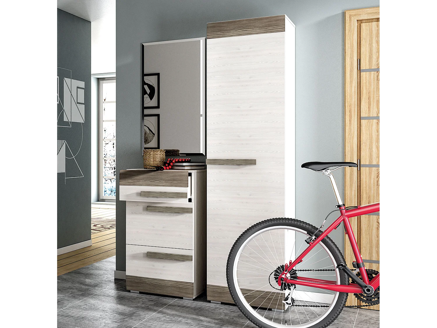 GARDEROBEN-SET Blanco Pinie weiß / grau 3-teilig