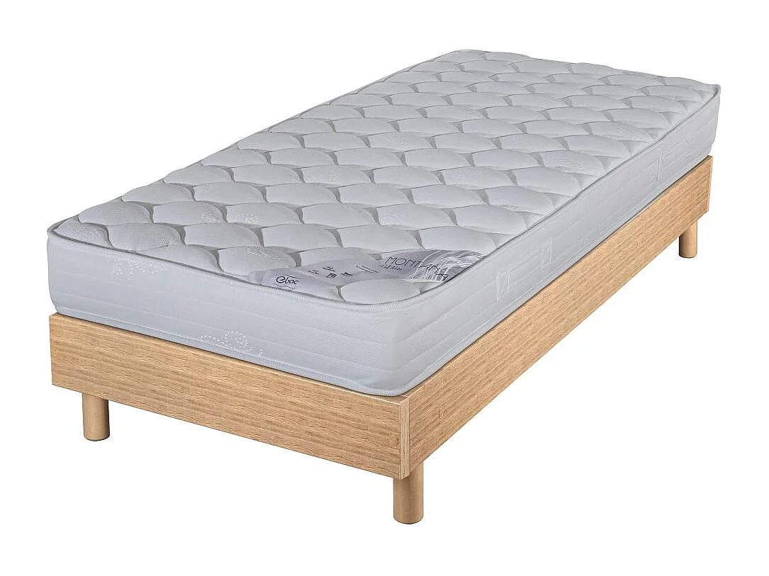 Matelas et sommier 90x190 Mousse - Decokit - Soutien medium - Sommier en kit - Chêne