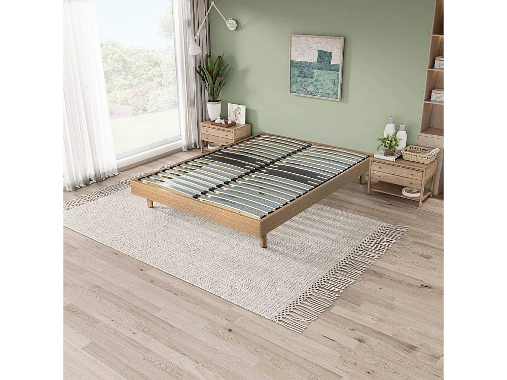 Matelas et sommier 160x200 Mousse - Decokit - Soutien medium - Sommier en kit - Chêne