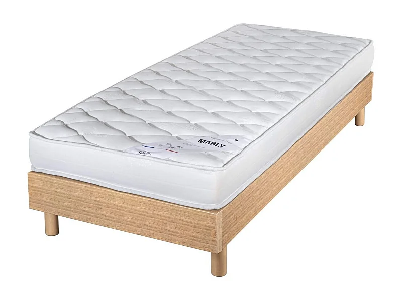 Matelas et sommier 90x190 Mousse - Marly - Soutien ferme - Sommier en kit - Chêne
