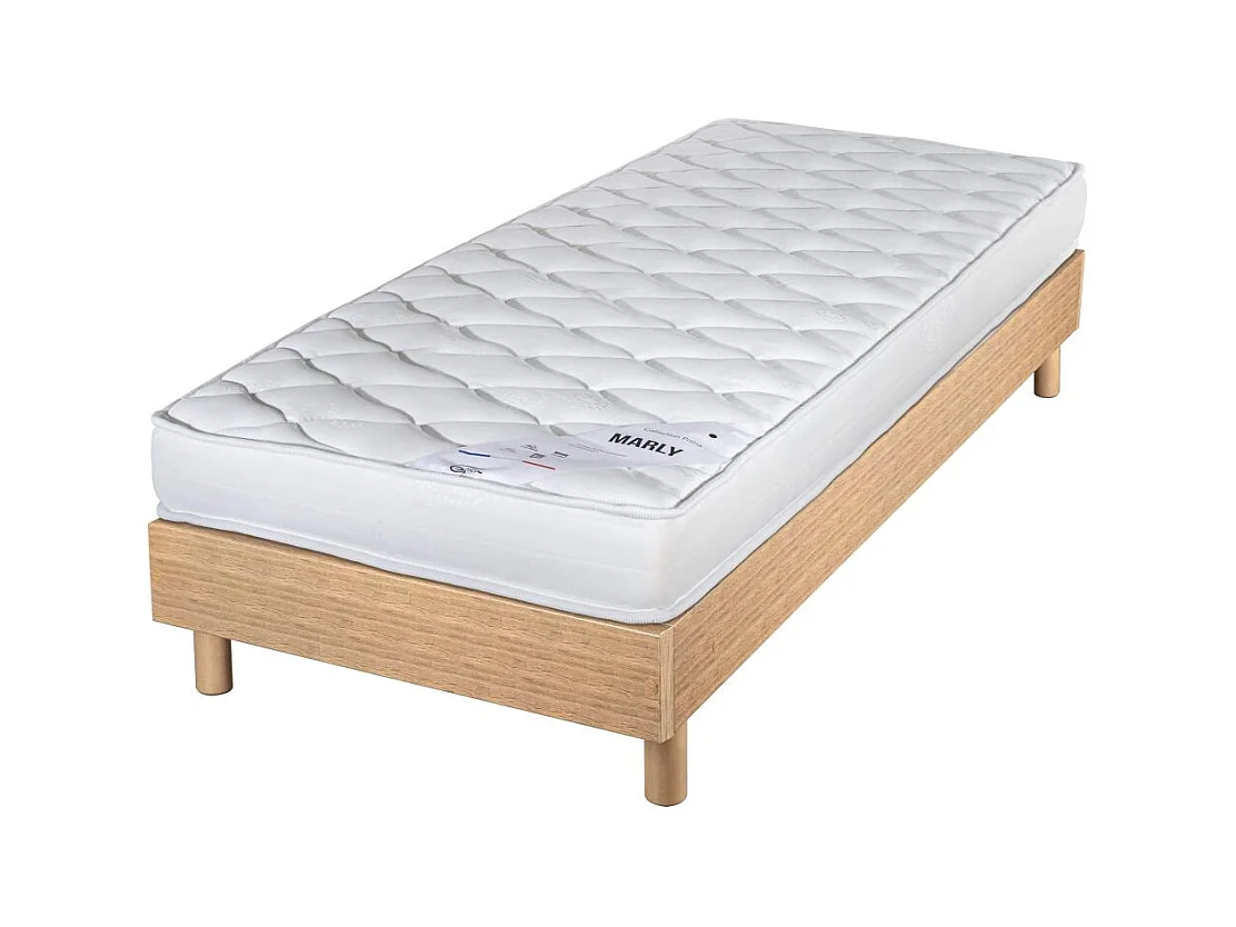 Matelas et sommier 90x190 Mousse - Marly - Soutien ferme - Sommier en kit - Chêne
