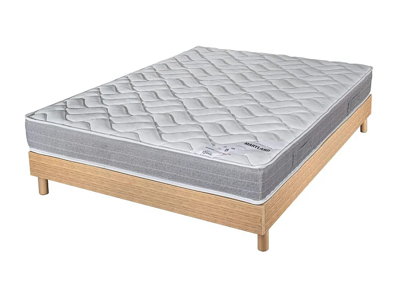 Matelas et sommier 160x200 Mousse - Maryland - Soutien ferme - Sommier en kit - Chêne