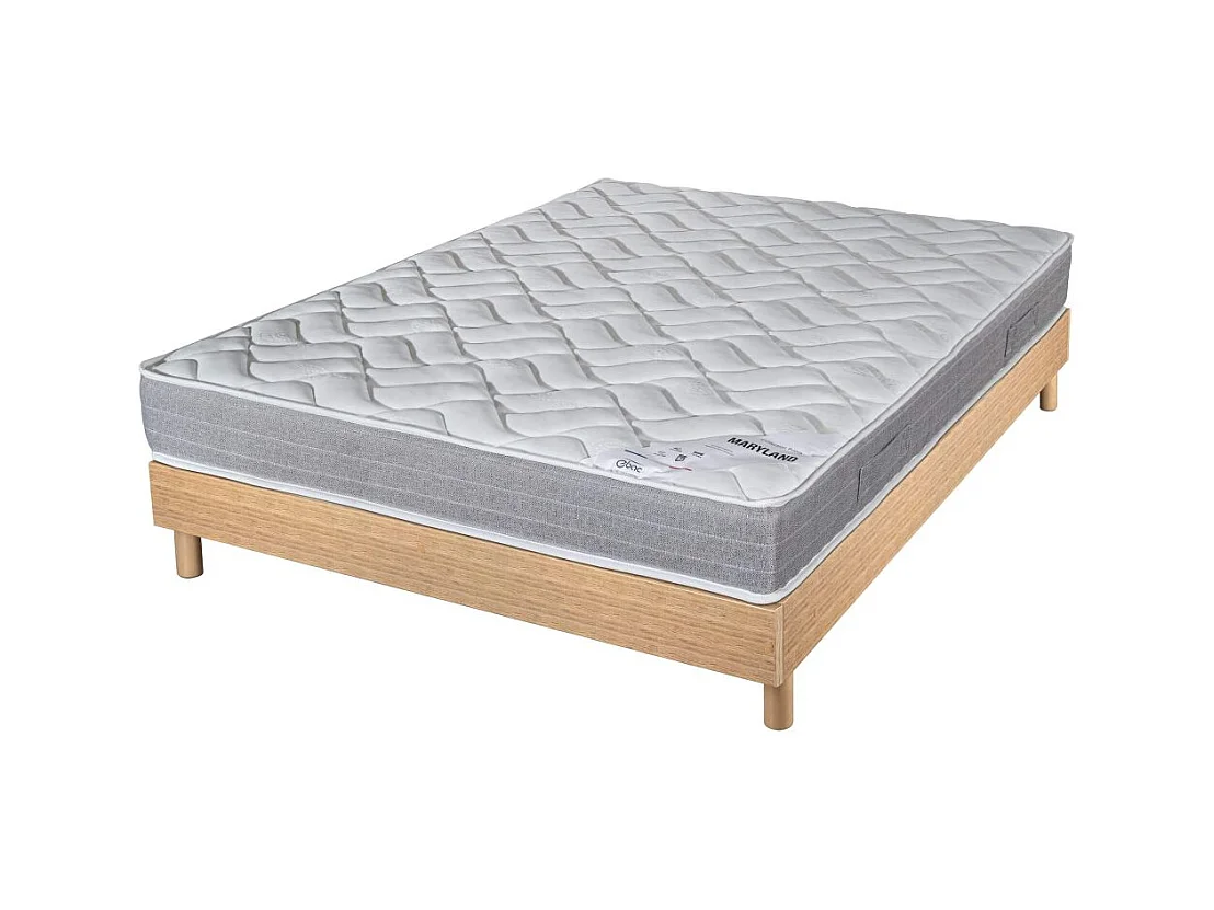 Matelas et sommier 160x200 Mousse - Maryland - Soutien ferme - Sommier en kit - Chêne