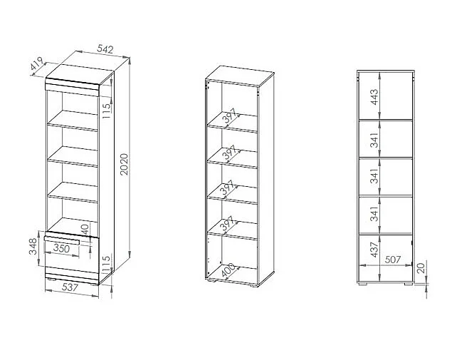 REGAL Blanco Pinie weiß / grau 55 / 42 / 202cm