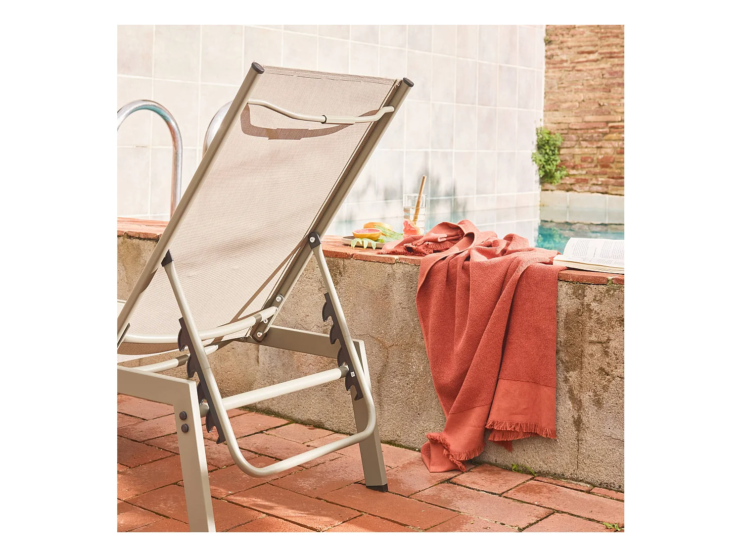Set 2 sdraio in acciaio multi posizioni, verde kaki