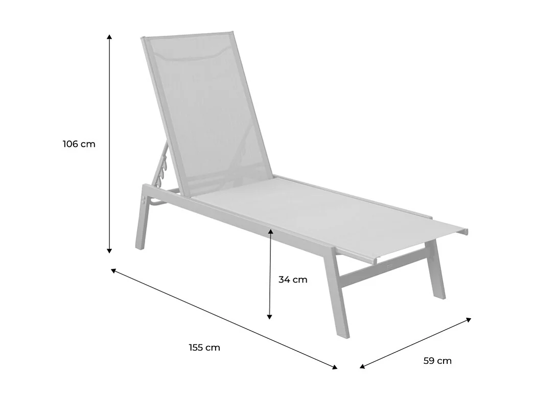 Lot de 2 transats kaki. 5 positions. en textilène et métal. FLORA.  L155 x P59 x H106cm