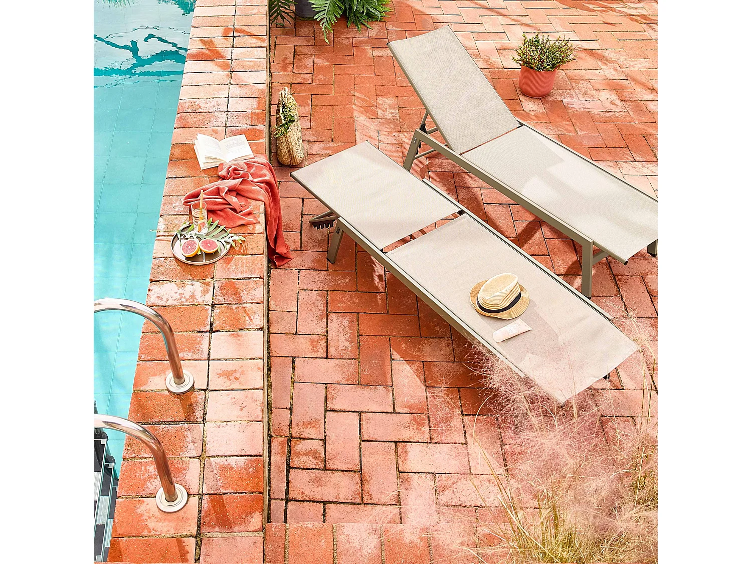 Tumbona de acero multi posiciones, set de 2 verde kaki