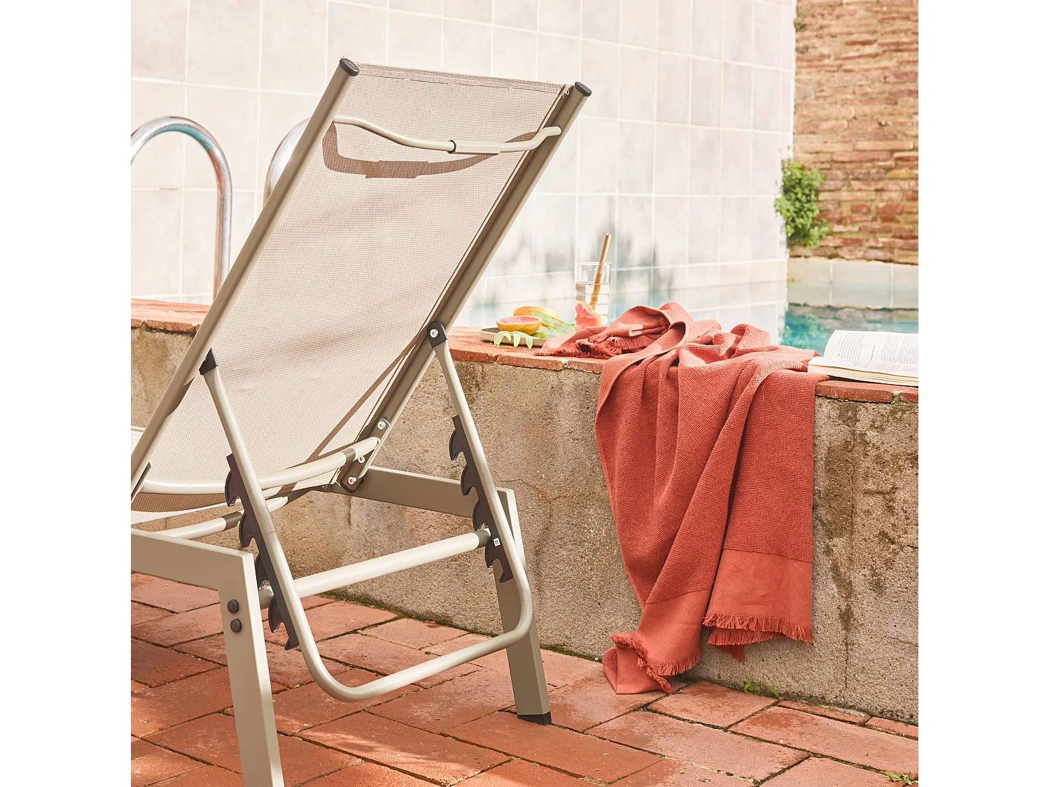 Tumbona de acero multi posiciones, set de 2 verde kaki