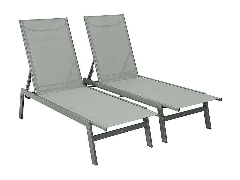 Lot de 2 transats kaki. 5 positions. en textilène et métal. FLORA.  L155 x P59 x H106cm